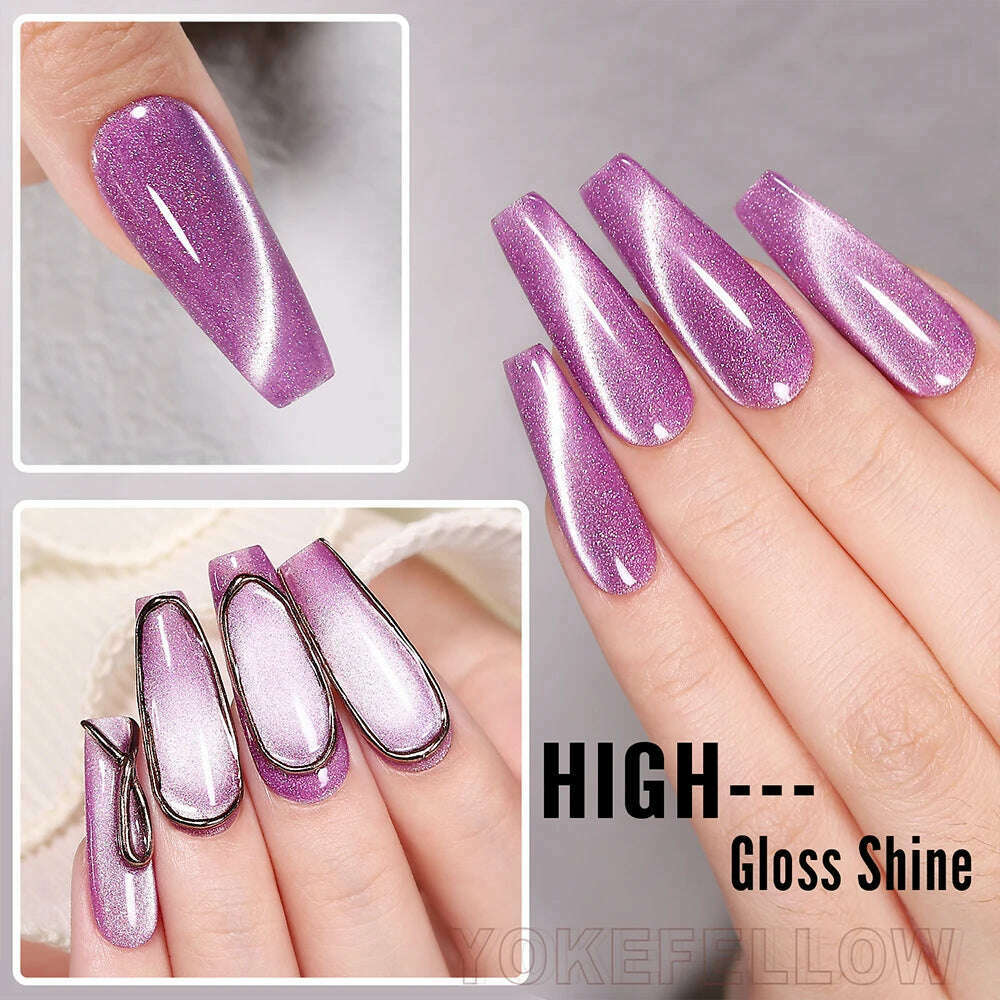 YOKEFELLOW 10ml 9D Cat Magnetic Gel Polish Semi Permanent Soak Off Rainbow Glitter Nail Gel Polish UV Gel Varnish For Manicure - KIMLUD