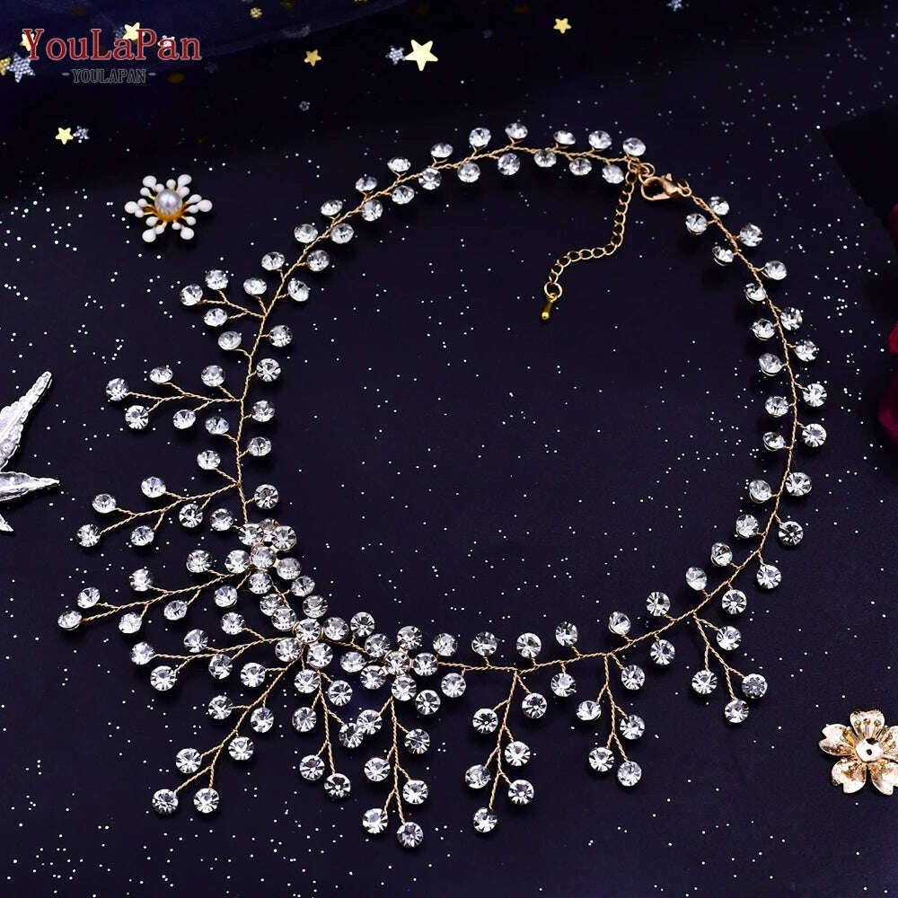 YouLaPan HN01 Shiny Crystal Bridal Necklace Ladies Women Collar Chain Choker Wedding Party Diamante Rhinestone Brides Jewelry - KIMLUD