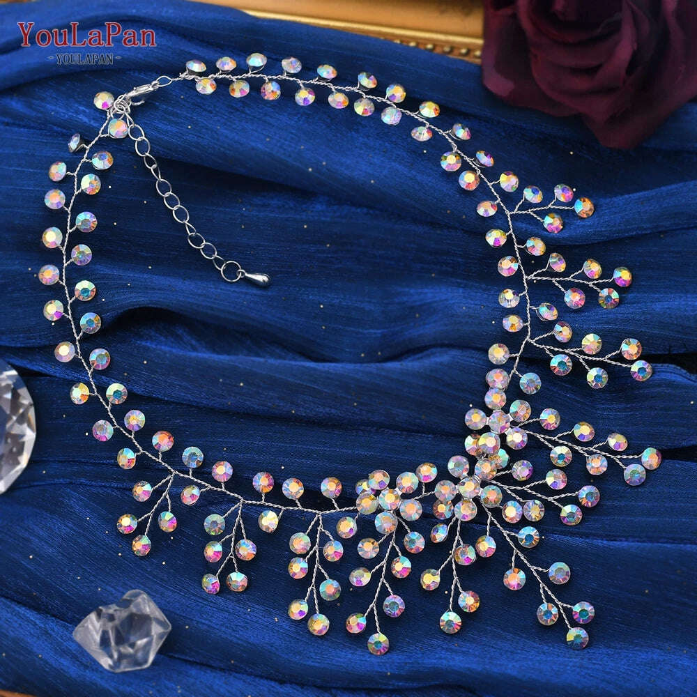 YouLaPan HN01 Shiny Crystal Bridal Necklace Ladies Women Collar Chain Choker Wedding Party Diamante Rhinestone Brides Jewelry - KIMLUD