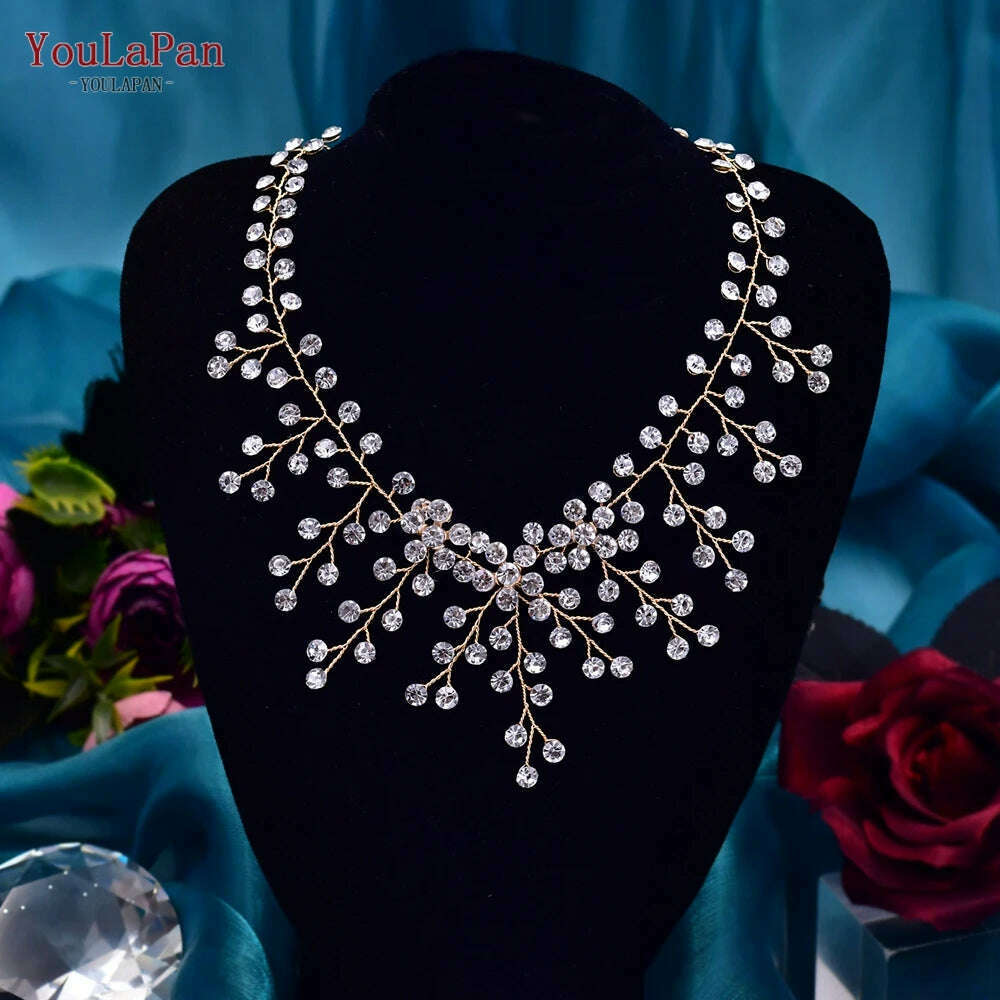 YouLaPan HN01 Shiny Crystal Bridal Necklace Ladies Women Collar Chain Choker Wedding Party Diamante Rhinestone Brides Jewelry - KIMLUD