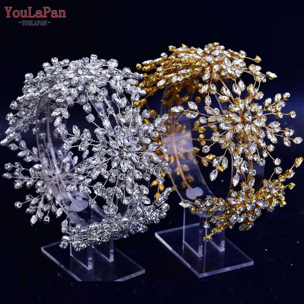 YouLaPan HP389 Bridal Tiara Rhinestone Woman Headband Wedding Hair Accessory Pageant Headwear Silver Gold Color Bride Headpiece - KIMLUD