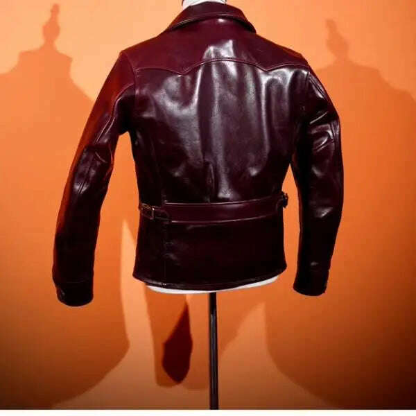 YR!Free shipping.Luxury oil top grain horsehide coat.Mens 1930 Rider leather jacket.Burgundy Vintage leather Can Wear 50 years - KIMLUD