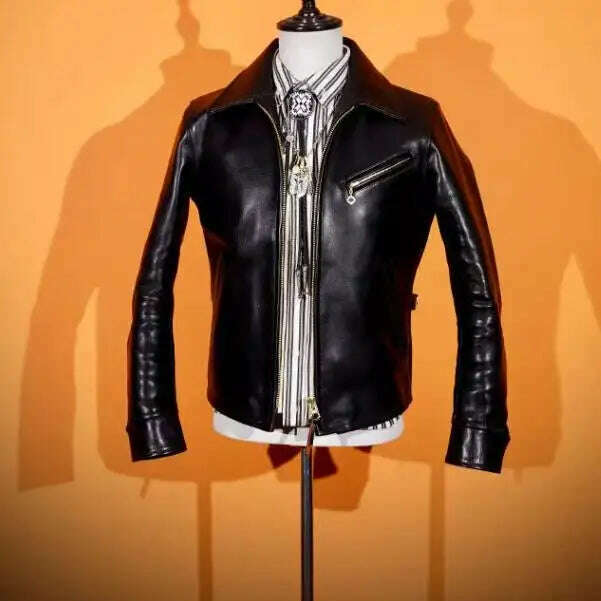 YR!Free shipping.Luxury oil top grain horsehide coat.Mens 1930 Rider leather jacket.Burgundy Vintage leather Can Wear 50 years - KIMLUD