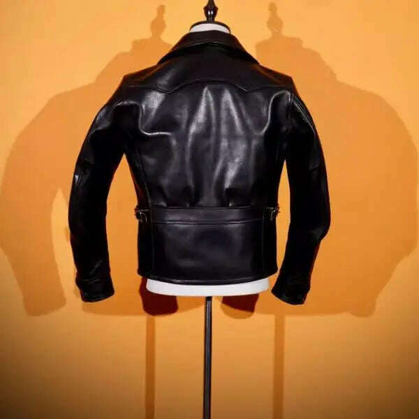 YR!Free shipping.Luxury oil top grain horsehide coat.Mens 1930 Rider leather jacket.Burgundy Vintage leather Can Wear 50 years - KIMLUD