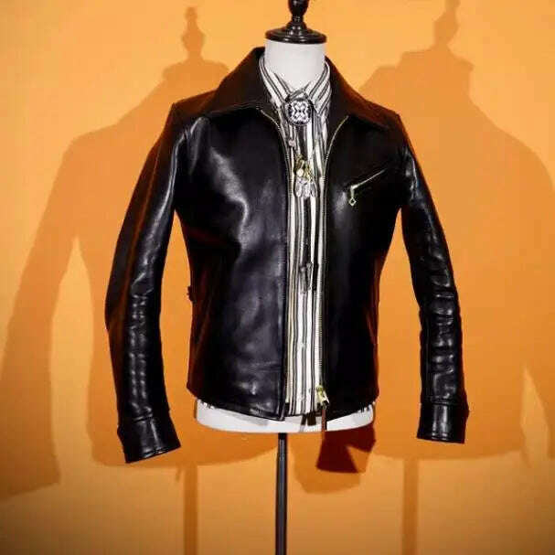 YR!Free shipping.Luxury oil top grain horsehide coat.Mens 1930 Rider leather jacket.Burgundy Vintage leather Can Wear 50 years - KIMLUD