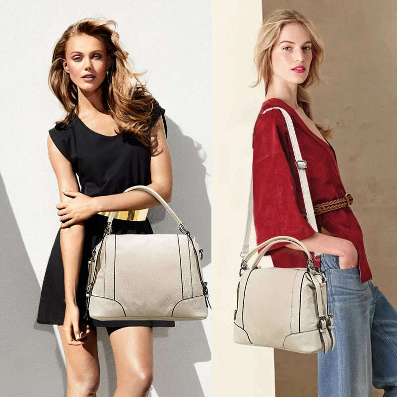 Zency Luxury Design Female Handbag Soft Genuine Leather Women Top-handle Bag Large Capacity High Quality Shoulder Bag - KIMLUD