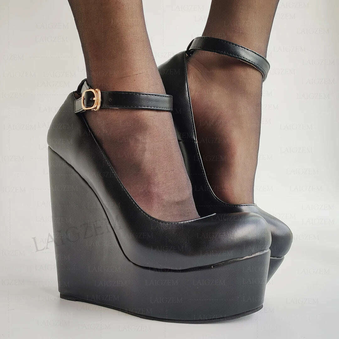 ZHIMA Women Pumps Platform Wedges Faux Leather Round Toe High Heels Sandals Ladies Party Shoes Woman Large Size 39 41 42 45 48 - KIMLUD