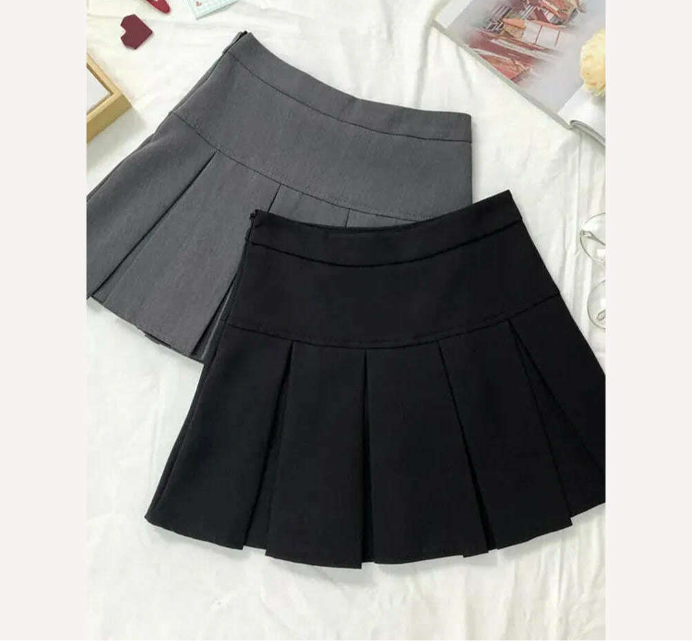 ZOKI Vintage Gray Pleated Skirt Women Kawaii High Waist Mini Skirts Korean Fashion School Uniform Harajuku Streetwear Spring - KIMLUD