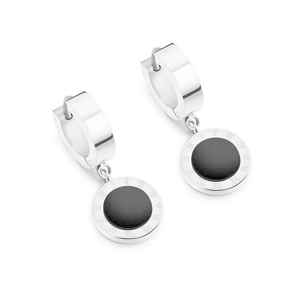 ZooMango Black Shell Roman Numerals Circle Hoop Earrings Titanium Steel Rose Gold Color Wedding Earrings For Women ZE18114 - KIMLUD